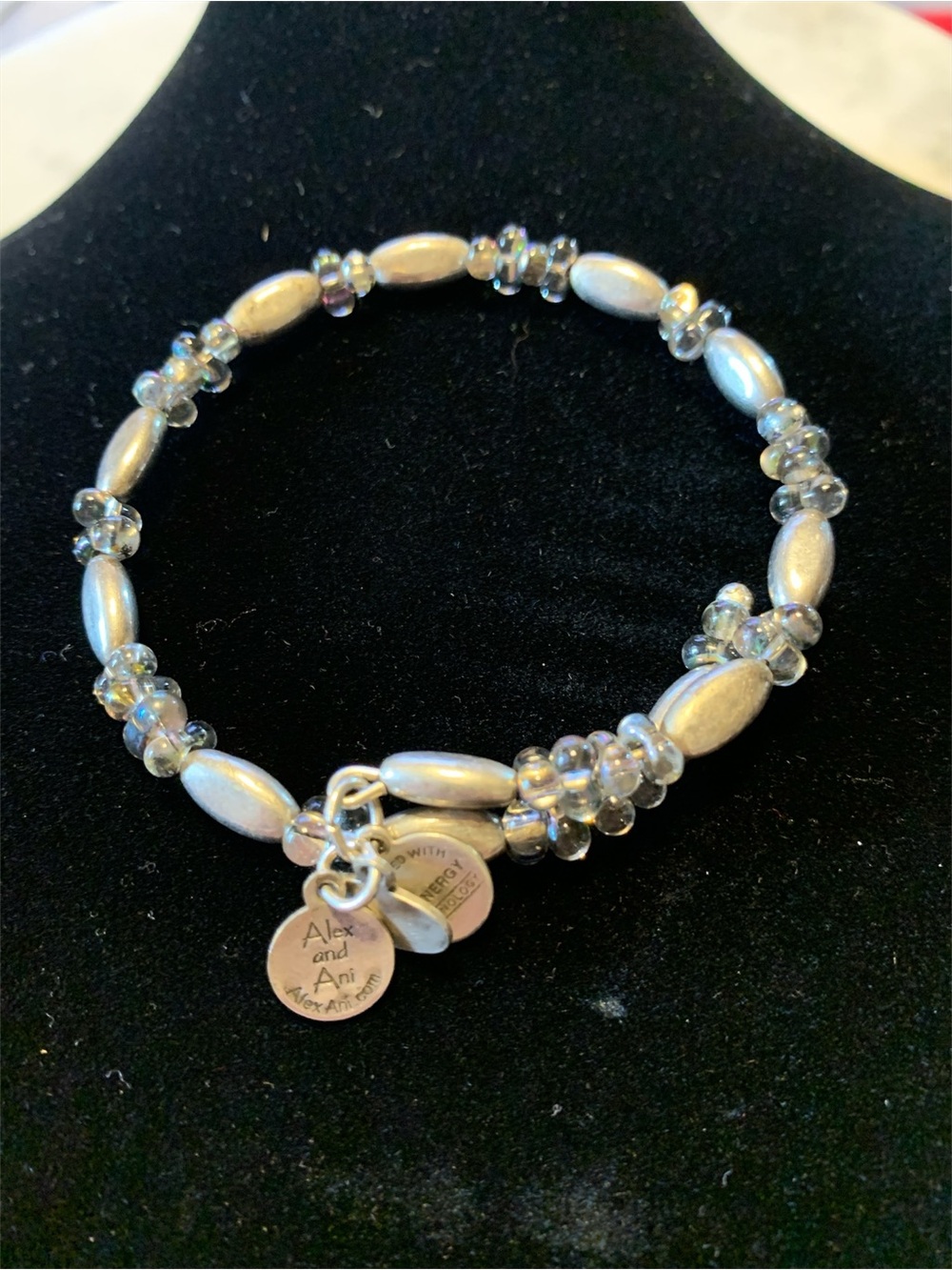 Alex and Ani Silver-Tone Iridescent Beaded Bracelet